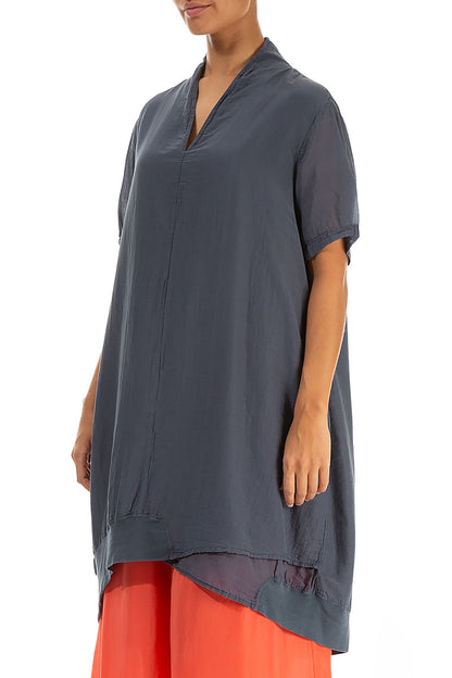 V-Neck Graphite Silk Cotton Tunic 3