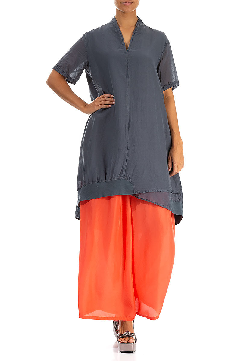 V-Neck Graphite Silk Cotton Tunic 4