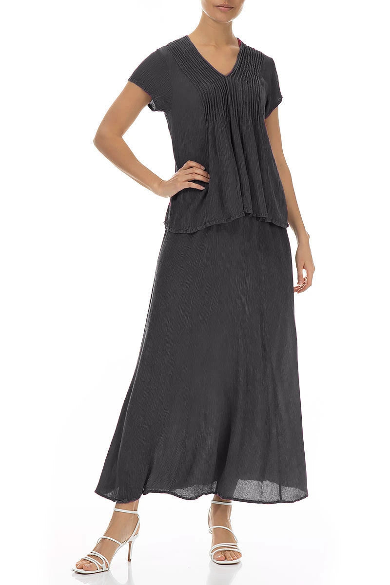 Crinkled Graphite Silk Viscose Maxi Skirt 4
