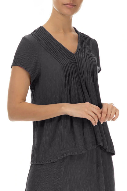 Chemisier en soie viscose graphite à col en V