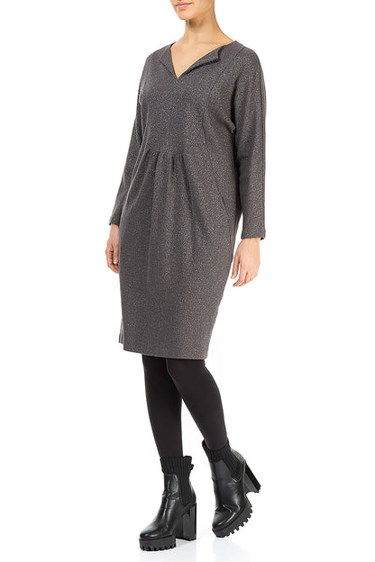 V-Neck Grey Glitter Cotton Dress