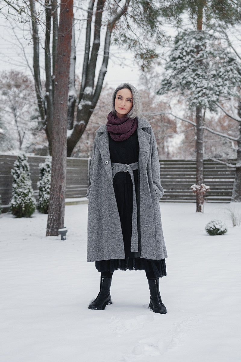 V-Neck Grey Wavy Cotton Dress