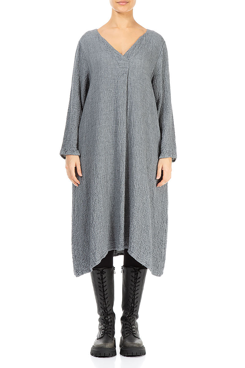 V-Neck Grey Wool Dress