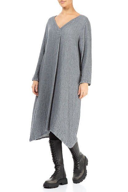 V-Neck Grey Wool Dress