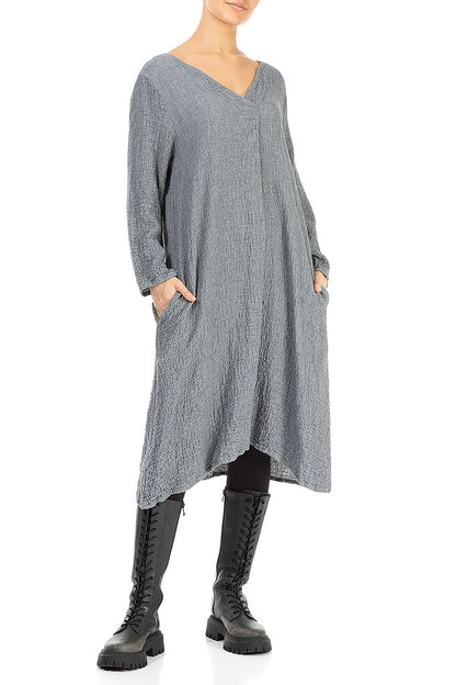 V-Neck Grey Wool Dress