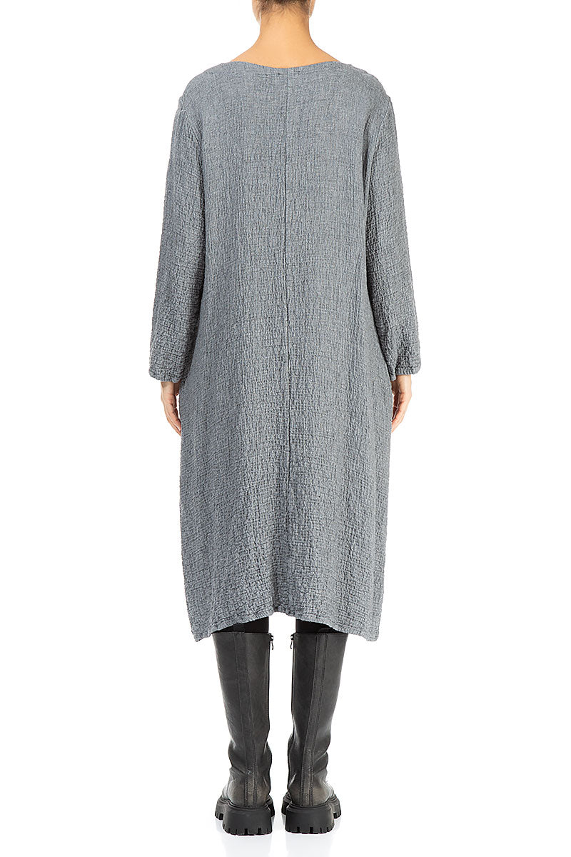 V-Neck Grey Wool Dress