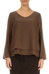 V-Neck Layered Aged Copper Silk Cotton Blouse 1