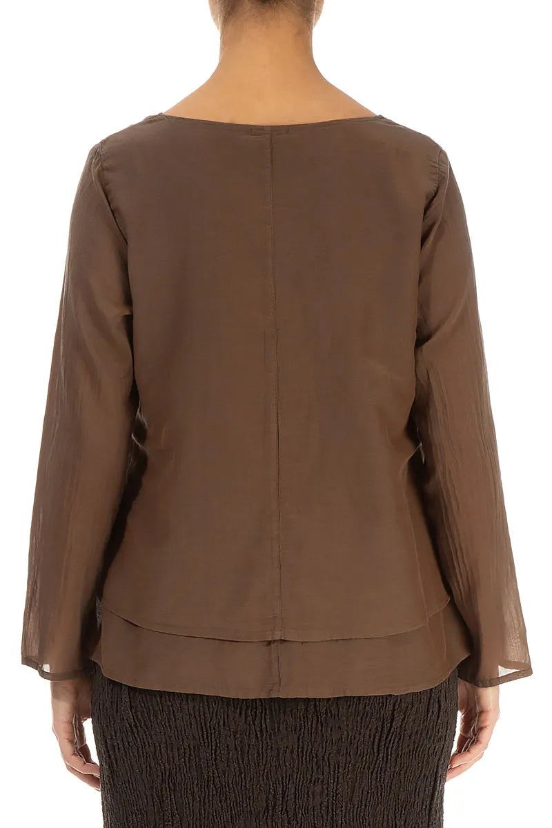 V-Neck Layered Aged Copper Silk Cotton Blouse 2