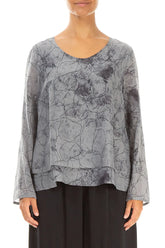 V-Neck Layered Silver Marble Silk Cotton Blouse 1