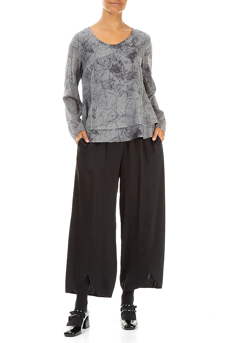 V-Neck Layered Silver Marble Silk Cotton Blouse 4