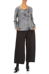 V-Neck Layered Silver Marble Silk Cotton Blouse 4