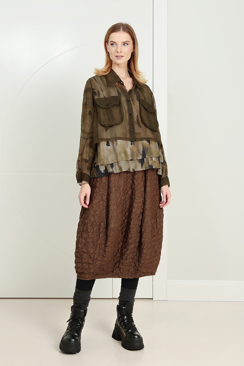 V-Neck Layered Terra Silk Cotton Blouse 7