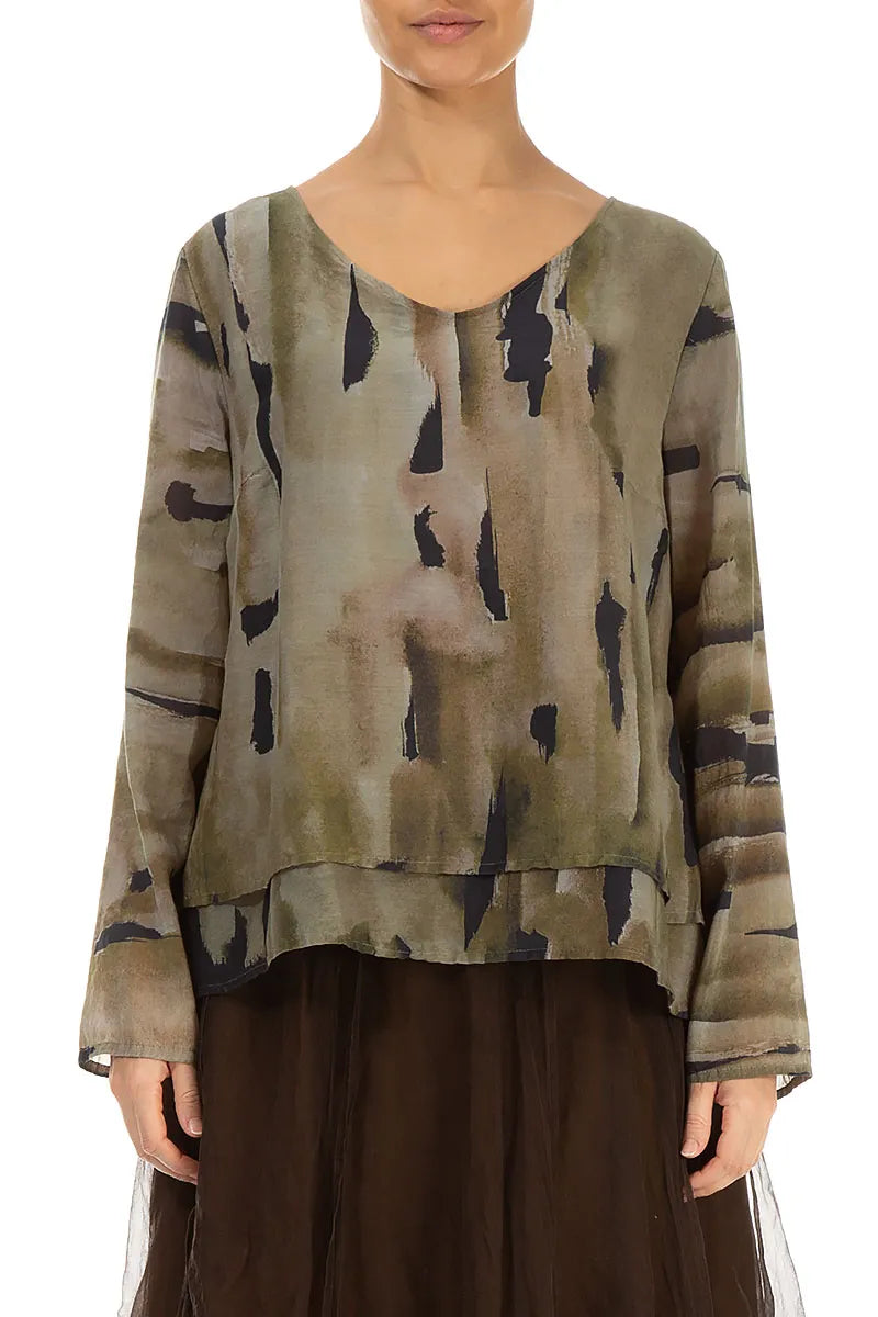 V-Neck Layered Terra Silk Cotton Blouse 1
