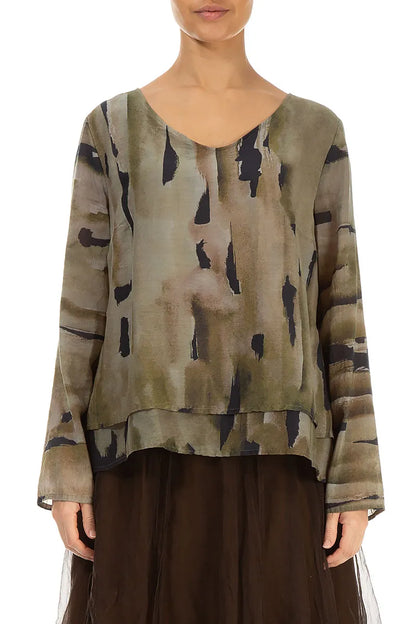 V-Neck Layered Terra Silk Cotton Blouse 1