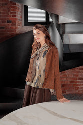 Short Aged Copper Textured Silk Linen Jacket 1