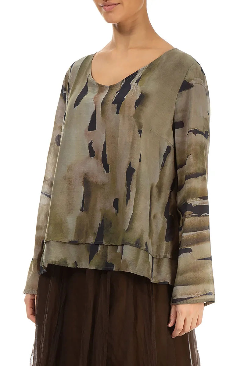 V-Neck Layered Terra Silk Cotton Blouse 3