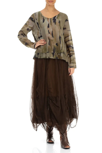 V-Neck Layered Terra Silk Cotton Blouse 4