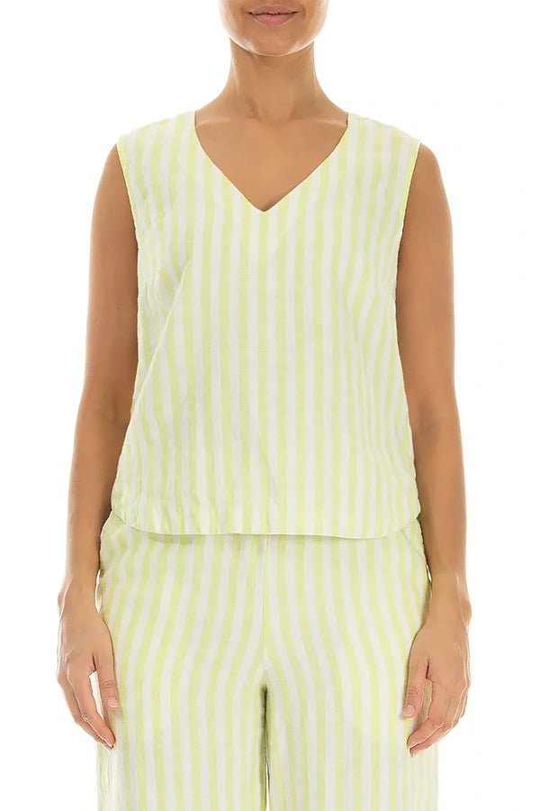 V-Neck Lime Striped Linen Top