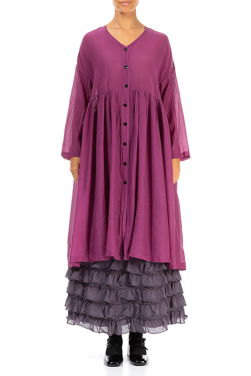 V-Neck Magenta Silk Cotton Jacket Dress