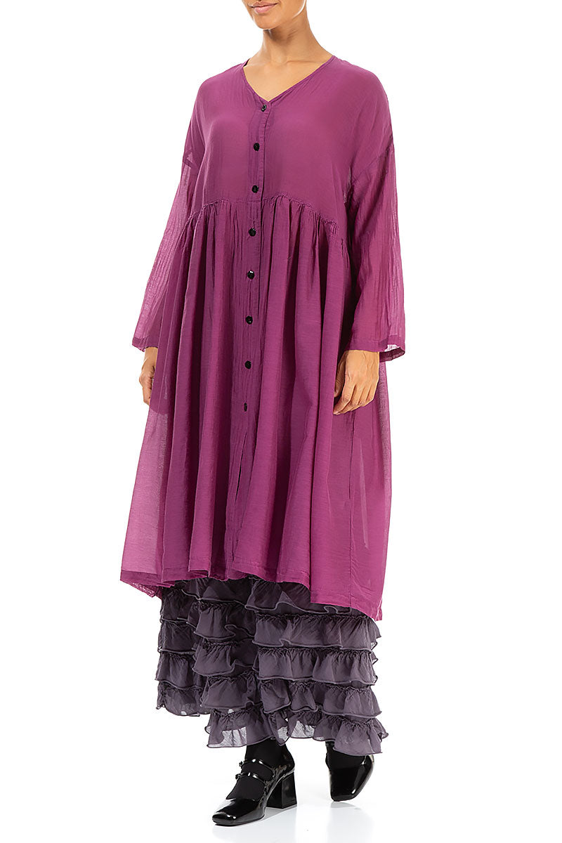 V-Neck Magenta Silk Cotton Jacket Dress