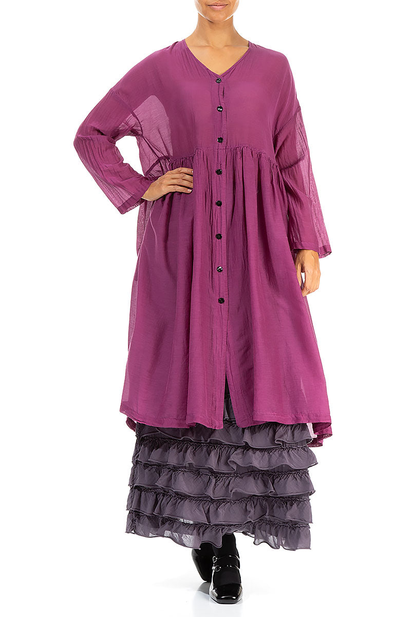 V-Neck Magenta Silk Cotton Jacket Dress