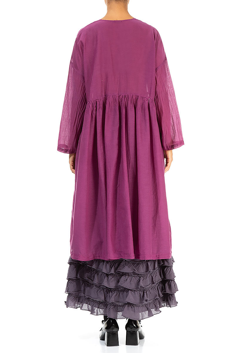 V-Neck Magenta Silk Cotton Jacket Dress