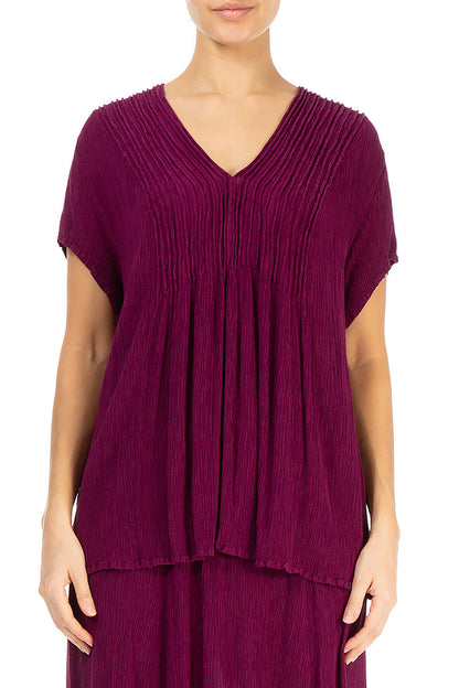 V-Neck Magenta Silk Viscose Blouse