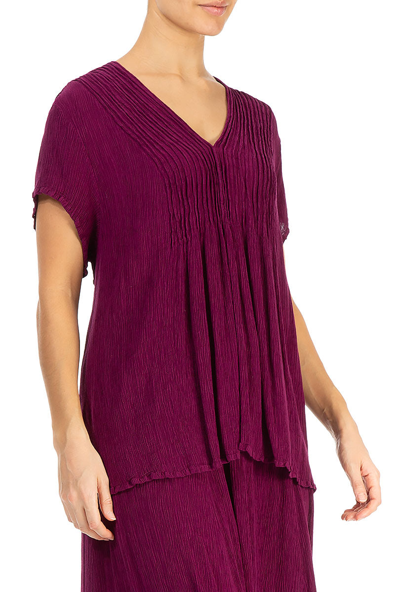 V-Neck Magenta Silk Viscose Blouse