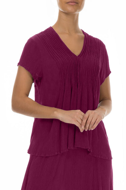 V-Neck Magenta Silk Viscose Blouse