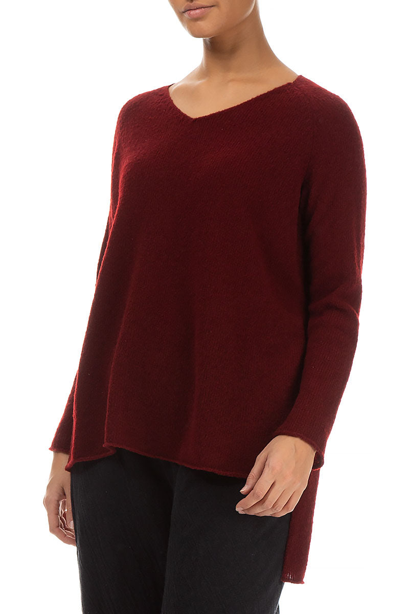 Longer Back V-Neck Maroon Wool Sweater 3