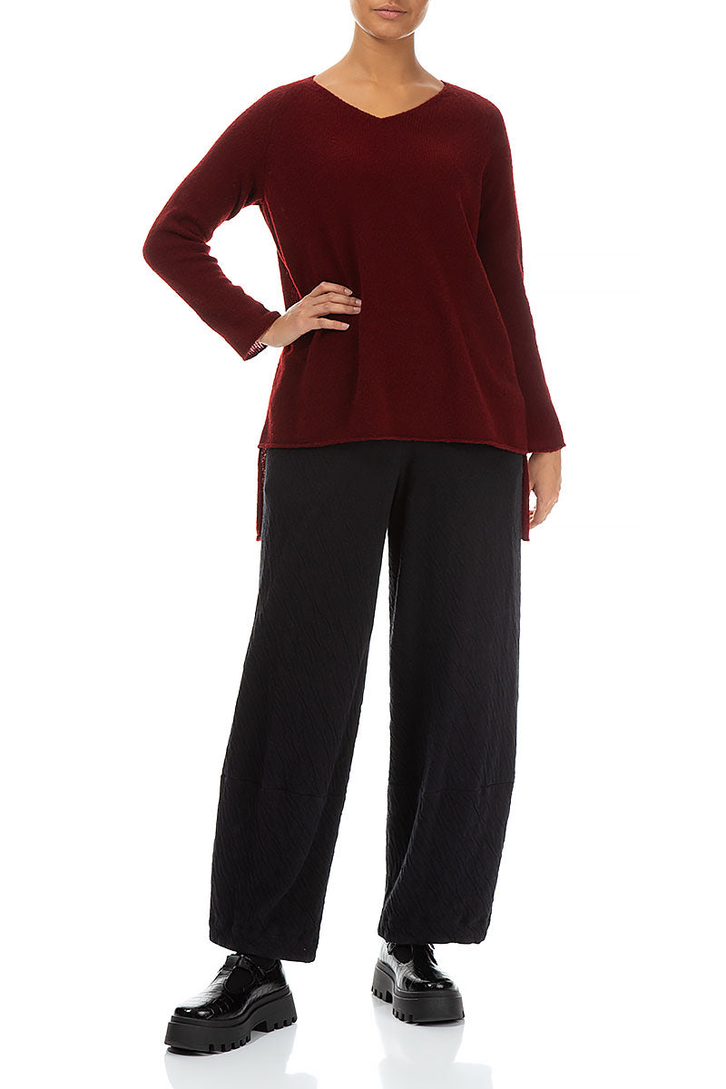 Longer Back V-Neck Maroon Wool Sweater 4