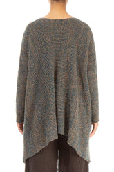 V-Neck Mélange Blue Caramel Wool Sweater 2