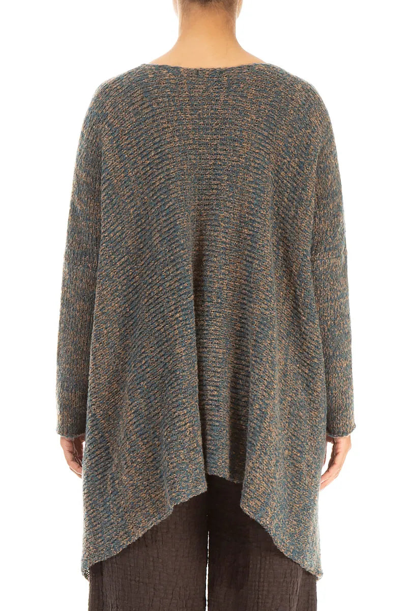 V-Neck Mélange Blue Caramel Wool Sweater 2