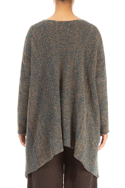 V-Neck Mélange Blue Caramel Wool Sweater 2