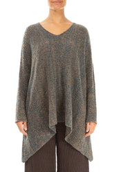 V-Neck Mélange Blue Caramel Wool Sweater 1