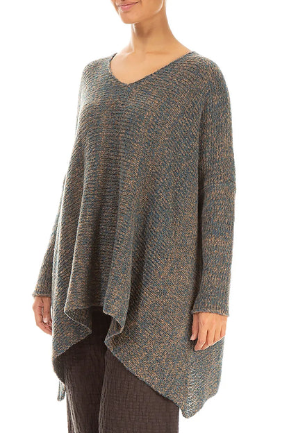 V-Neck Mélange Blue Caramel Wool Sweater 3