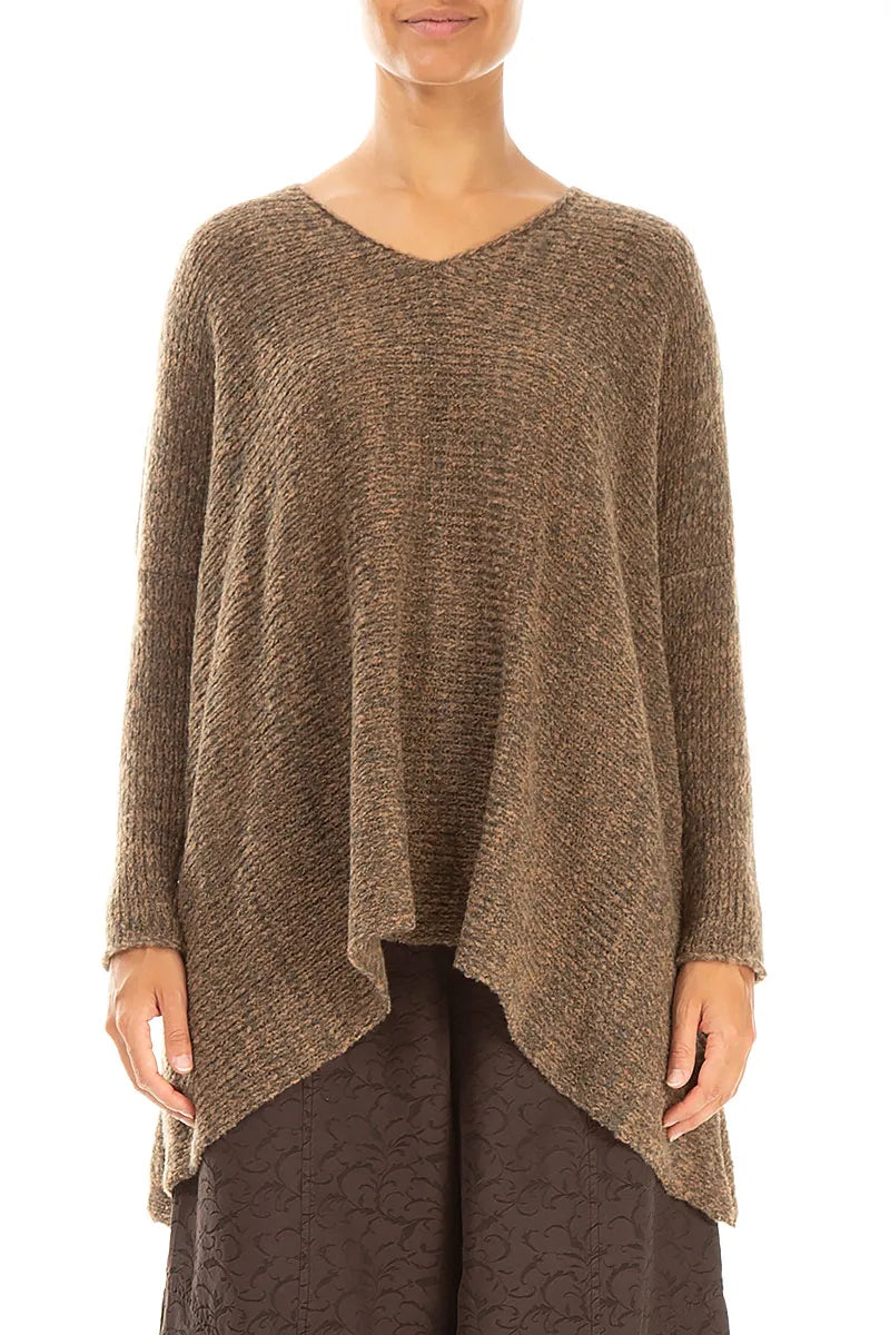 V-Neck Mélange Caramel Sweater 1