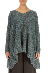 V-Neck Mélange Ice Blue Brown Wool Sweater 1