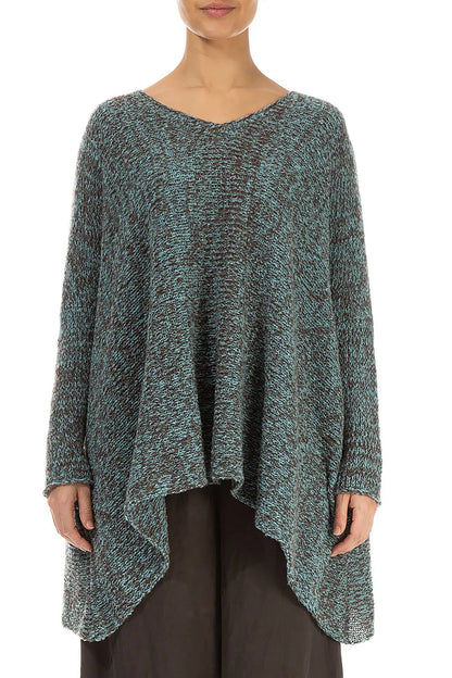 V-Neck Mélange Ice Blue Brown Wool Sweater 1