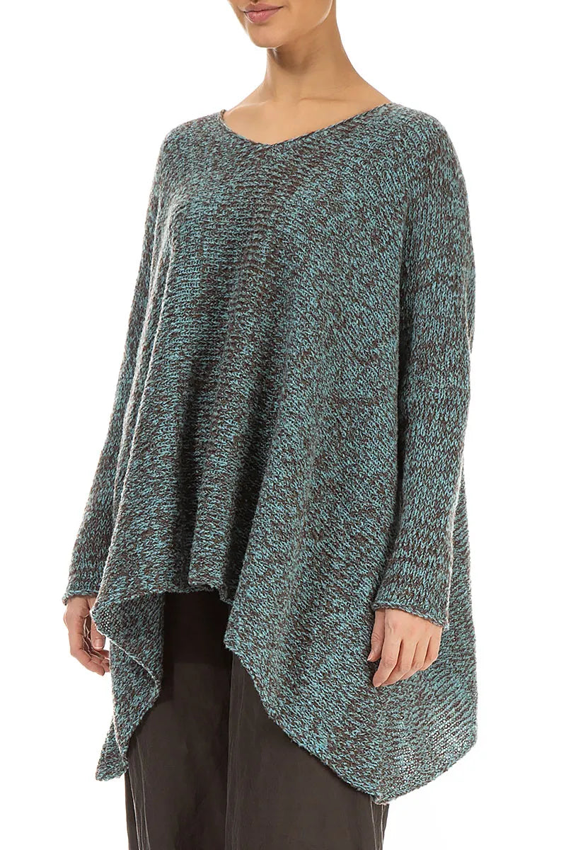 V-Neck Mélange Ice Blue Brown Wool Sweater 3