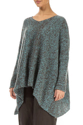 V-Neck Mélange Ice Blue Brown Wool Sweater 3