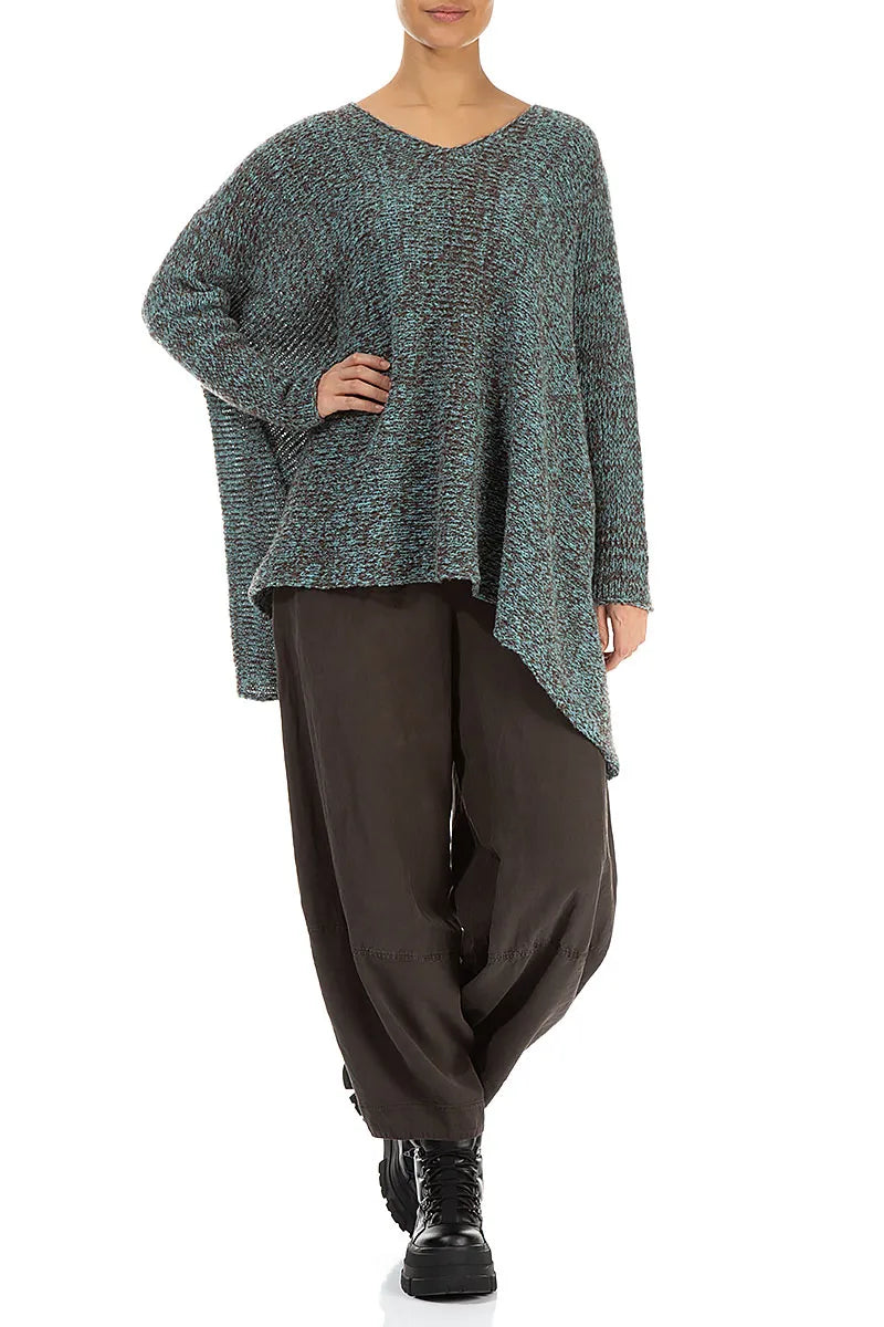 V-Neck Mélange Ice Blue Brown Wool Sweater 4