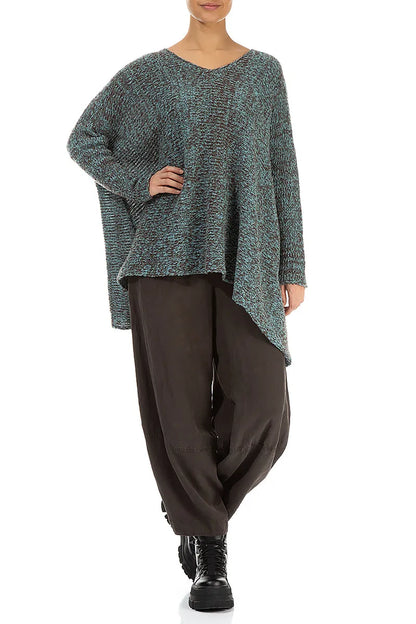 V-Neck Mélange Ice Blue Brown Wool Sweater 4