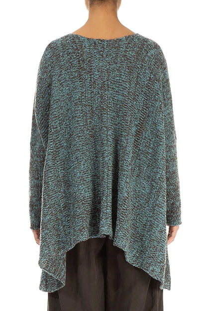 V-Neck Mélange Ice Blue Brown Wool Sweater 2