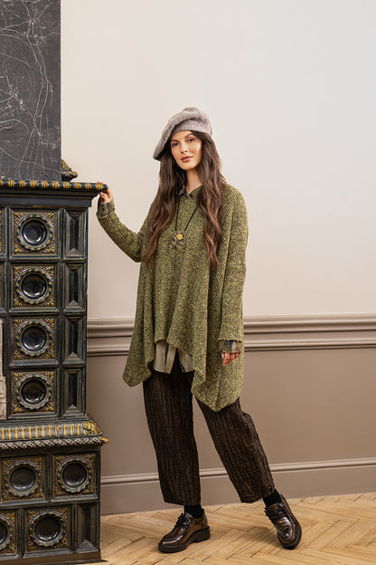 V-Neck Mélange Khaki Wool Sweater 5