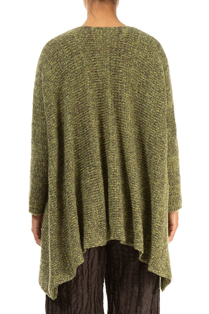 V-Neck Mélange Khaki Wool Sweater 2