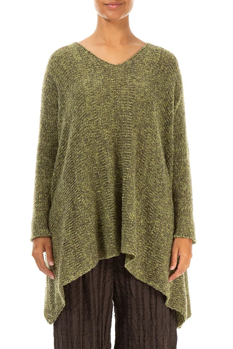 V-Neck Mélange Khaki Wool Sweater 1