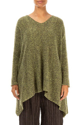 V-Neck Mélange Khaki Wool Sweater 1