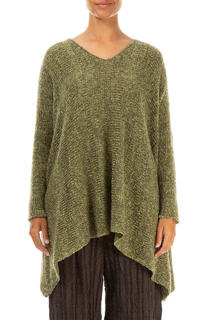 V-Neck Mélange Khaki Wool Sweater 1