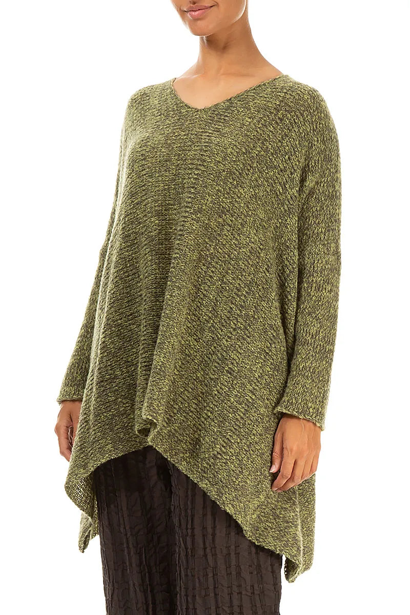 V-Neck Mélange Khaki Wool Sweater 3